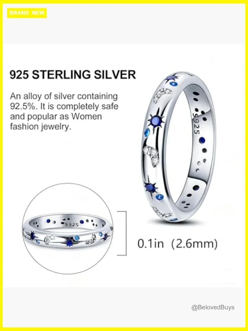 925 Sterling Silver Sun Moon Star Ring Eternity Stackable Size 5-10